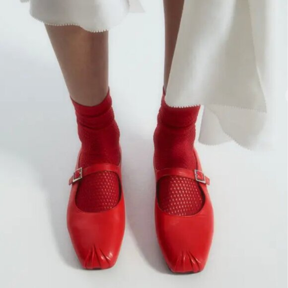 COS PLEATED LEATHER MARY-JANE BALLET FLATS | EU 38 - Picture 1 of 16